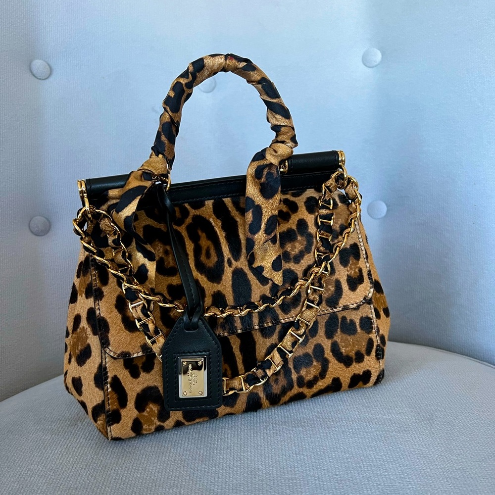 Dolce&Gabbana Sicily Leopard Print Calf Hair Satchel
